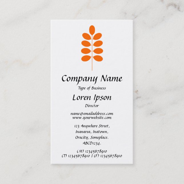 Plant Symbol - Orange on White Business Card (Front)