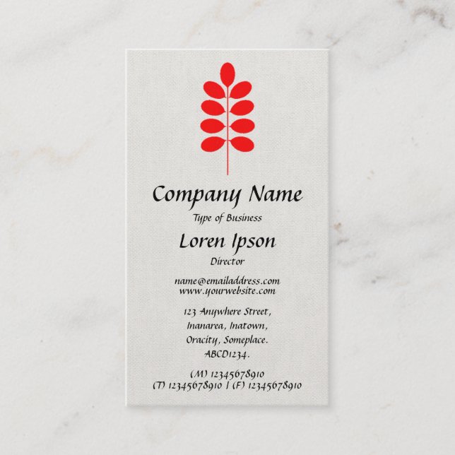 Plant Symbol - Red on Canvas Business Card (Front)