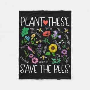 Plant These Save Bees Wildflower Earth Day Support Fleece Blanket