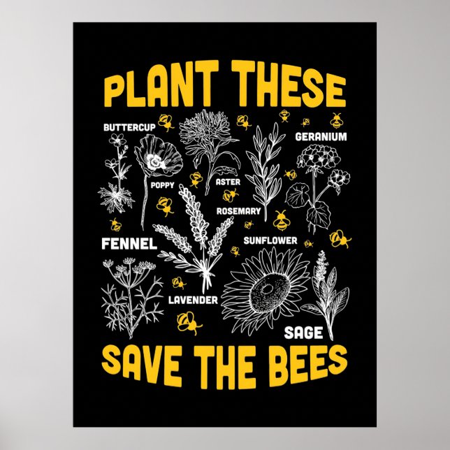 Plant These Save The Bees Poster (Front)