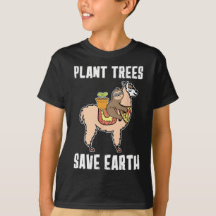 Plant Trees Save Earth Sloth And Lama Alpaca Earth T-Shirt
