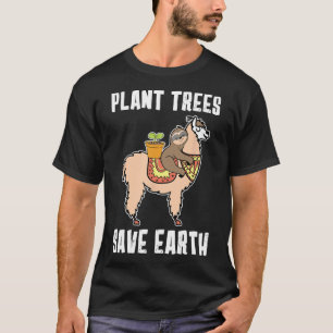 Plant Trees Save Earth Sloth And Lama Alpaca Earth T-Shirt