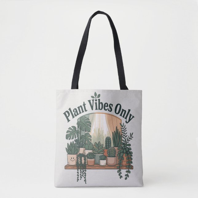 Plant Vibes Only Shoulder Tote Bag (Front)