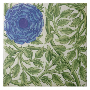 Plant with a blue flower (w/c on paper) tile