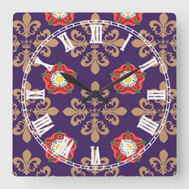 Plantagenets fleur patterns square wall clock (Front)