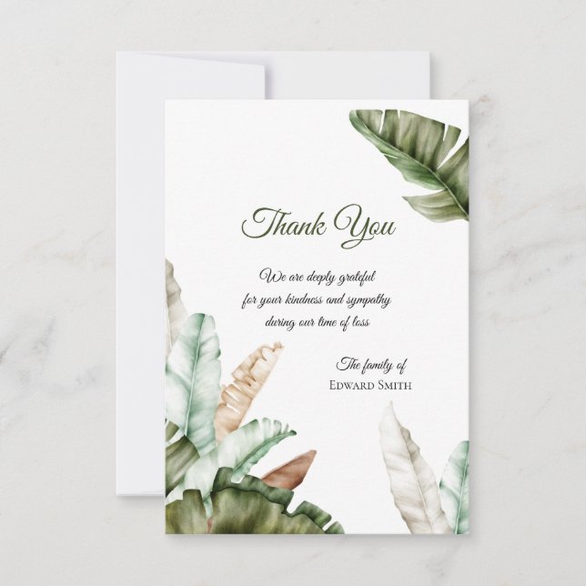 Plantain Leaves Sympathy Thank You Card (Front)