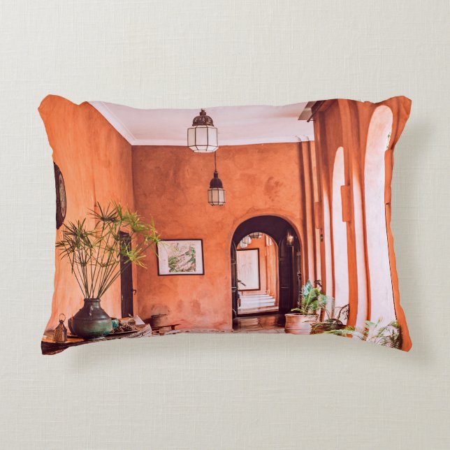 PLANTERS WITH PLANT NEAR AREA RUG INSIDE ROOM DECORATIVE CUSHION (Front)