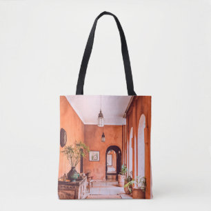 PLANTERS WITH PLANT NEAR AREA RUG INSIDE ROOM TOTE BAG