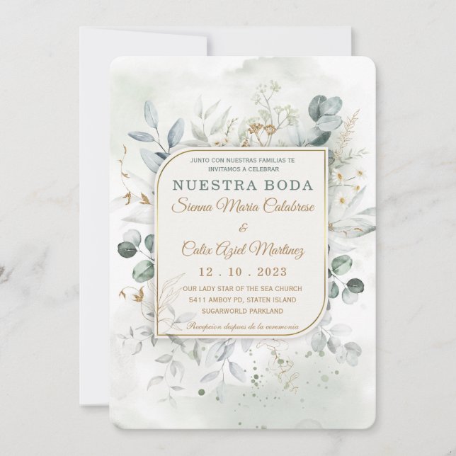 Plantilla de Paquete de Boda en oro y Verde Invitation (Front)