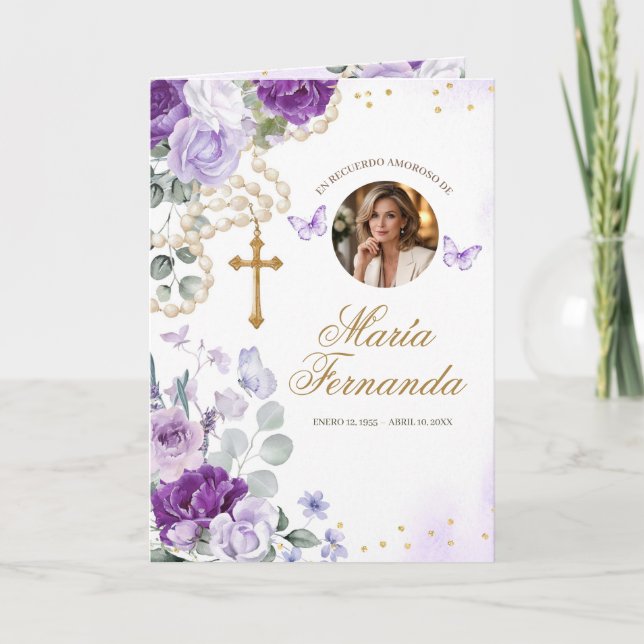 Plantilla para Programa Funerario Floral Morado Programme (Front)
