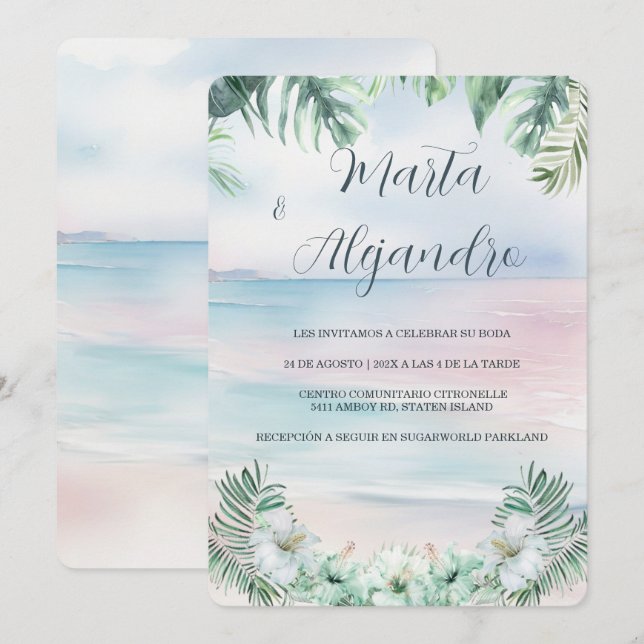 Plantillas de boda tropicales en acuarela invitation (Front/Back)