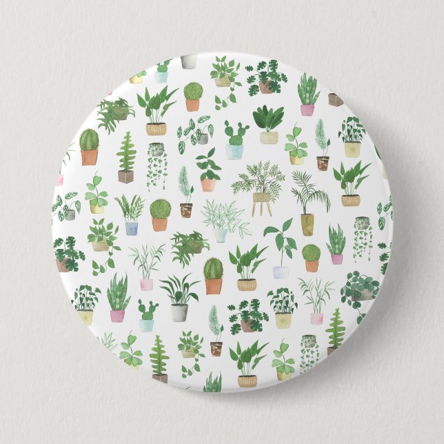 Plantita House Plants and Pots Pattern 7.5 Cm Round Badge (Front)