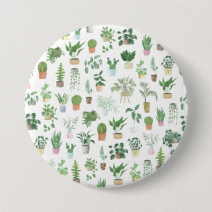 Plantita House Plants and Pots Pattern 7.5 Cm Round Badge