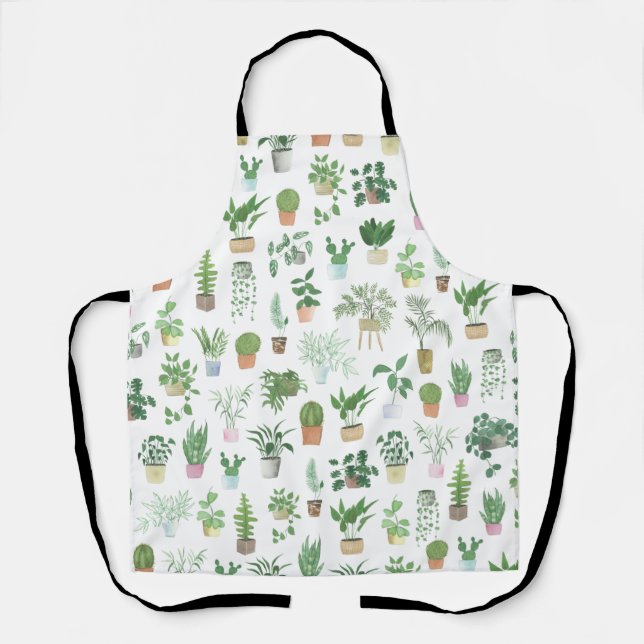 Plantita House Plants and Pots Pattern Apron (Front)