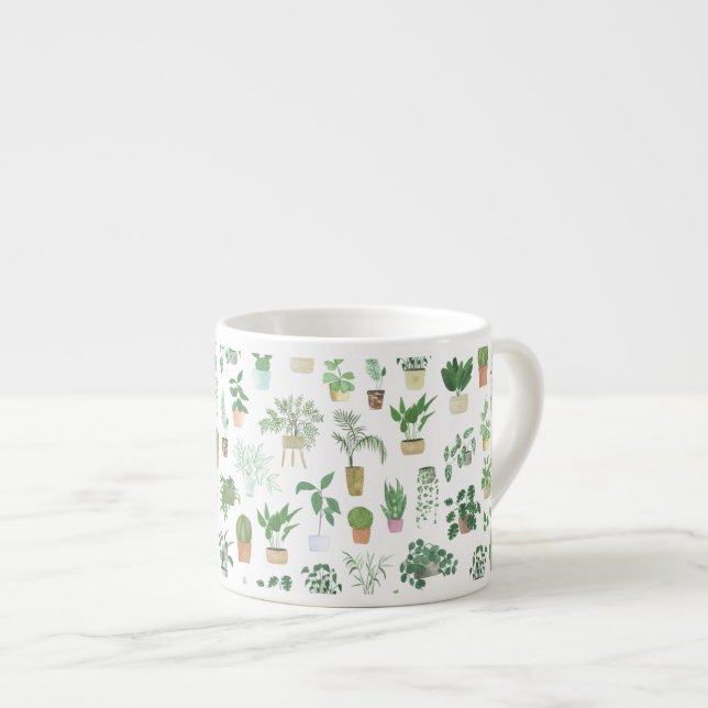 Plantita House Plants and Pots Pattern Espresso Cup (Front Right)