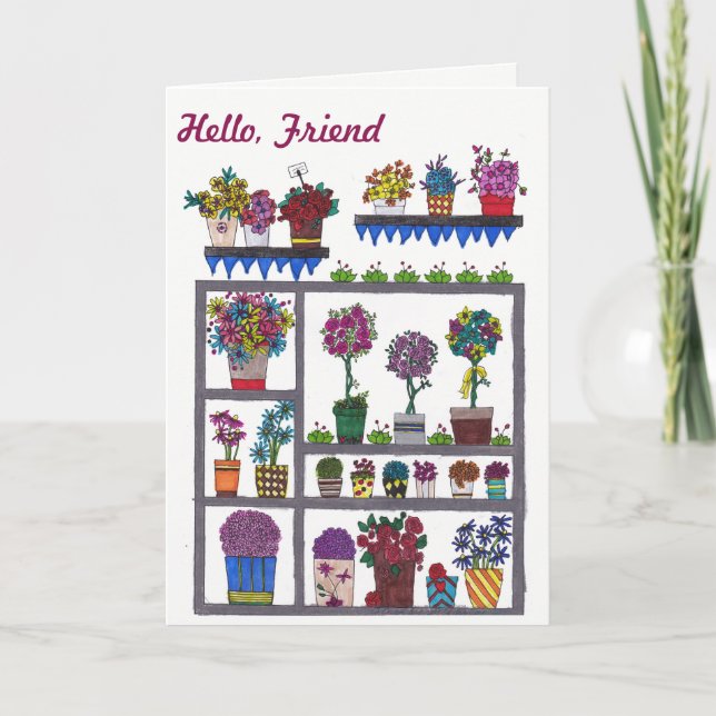 Plants and Flowers on Shelves Friendship Card (Front)