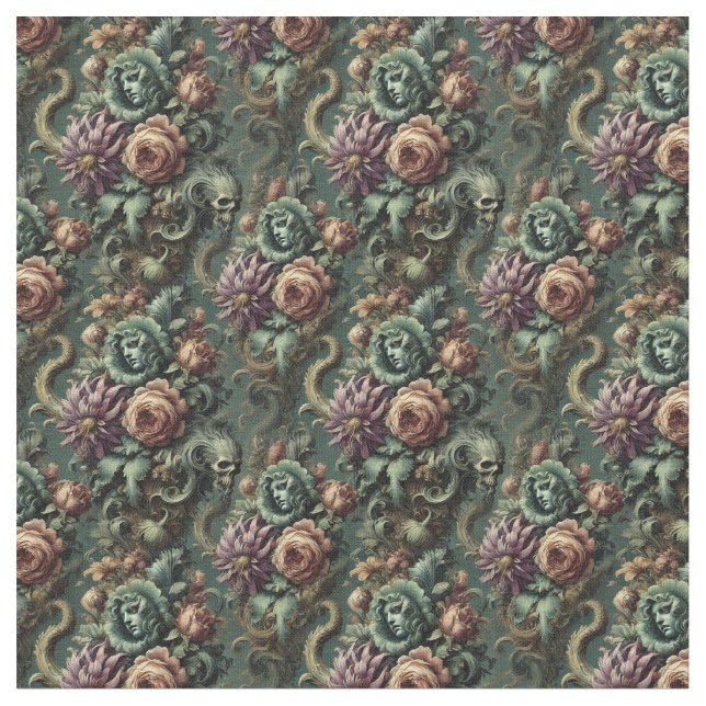 Plants and Pandemonium – Gothic Dense Tile Fabric (Close Up)