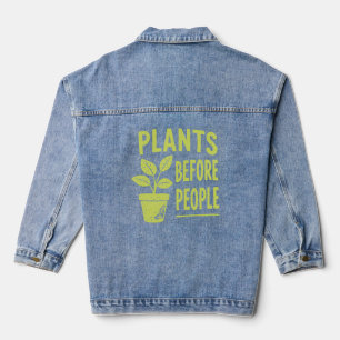 Plants before people funny gardening vintage retro denim jacket