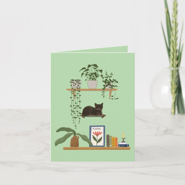Plants, Cats And Books - Bookish Cat Aesthetic Card (Front)