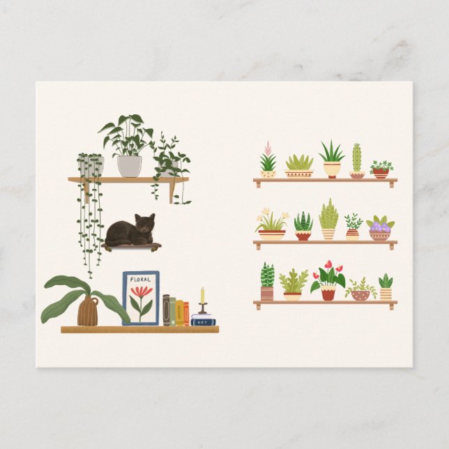 Plants, Cats And Books - Bookish Cat Aesthetic  Postcard (Front)