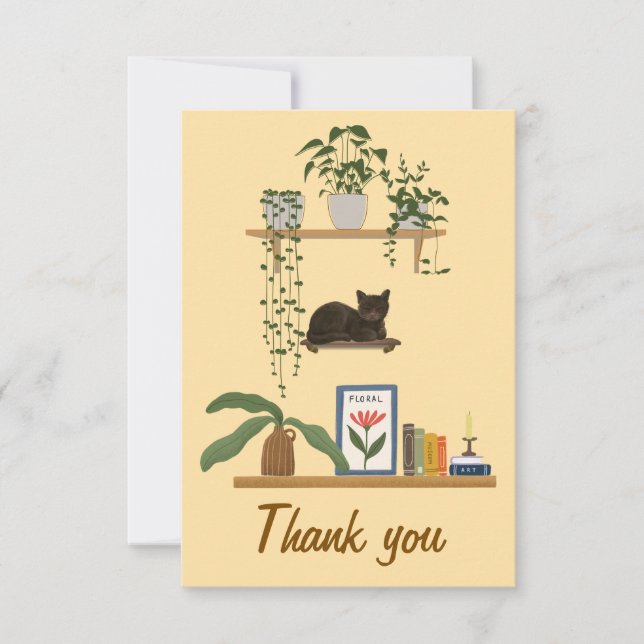 Plants, Cats And Books - Bookish Cat Aesthetic Thank You Card (Front)