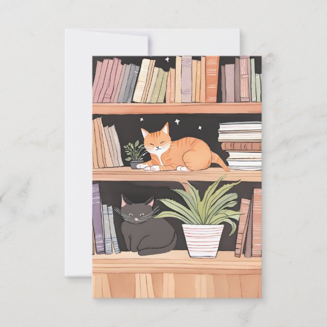 Plants, Cats And Books - Bookish Cat Aesthetic Thank You Card (Front)