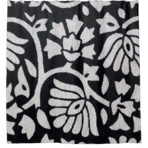 Plants, flowers, abstract black-white tablecloth. shower curtain