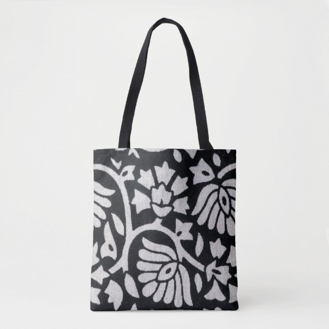 Plants, flowers, abstract black-white tablecloth. tote bag (Front)