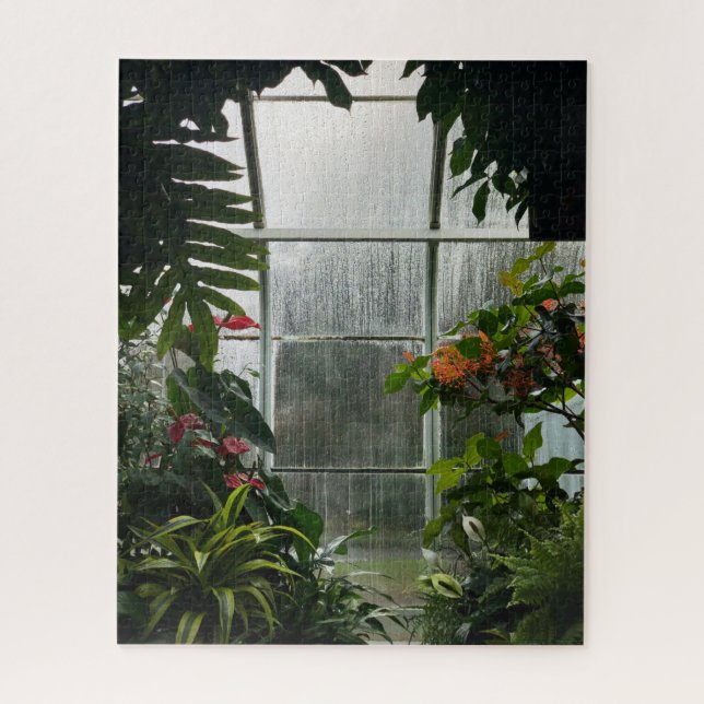 Plants Inside Greenhouse on Rainy Day Jigsaw Puzzle (Vertical)