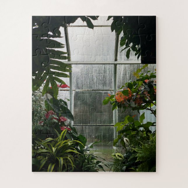 Plants Inside Greenhouse on Rainy Day Jigsaw Puzzle (Vertical)