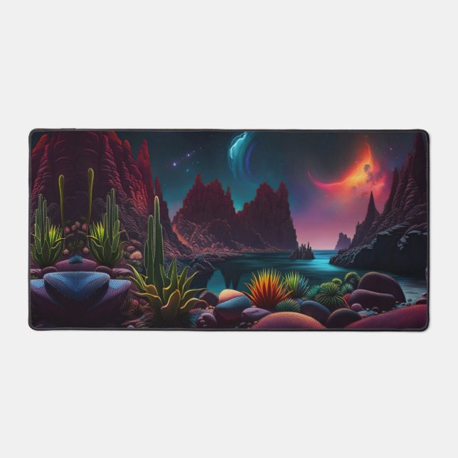 Plants on an Alien planet under stars  Desk Mat (Front)