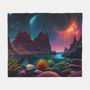 Plants on an Alien planet under stars  Fleece Blanket