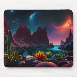 Plants on an Alien planet under stars  Mouse Mat