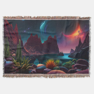 Plants on an Alien planet under stars  Throw Blanket