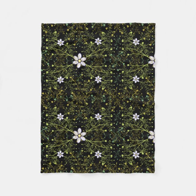 Plants pattern.10b Black BG Fleece Blanket (Front)