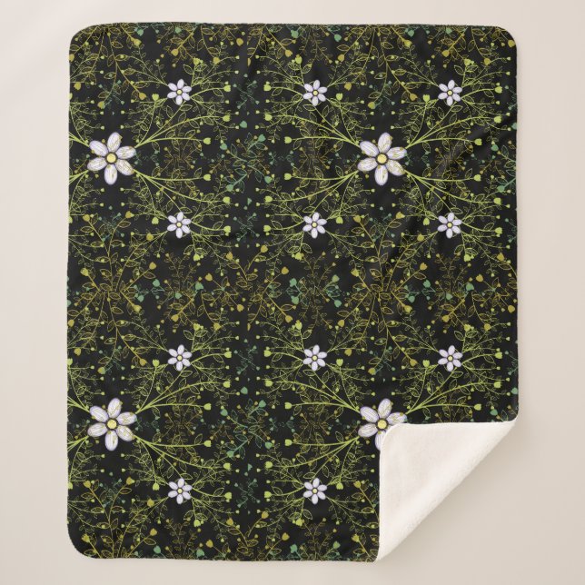 Plants pattern.10b Black BG Sherpa Blanket (Front)
