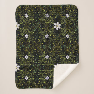 Plants pattern.10b Black BG Sherpa Blanket