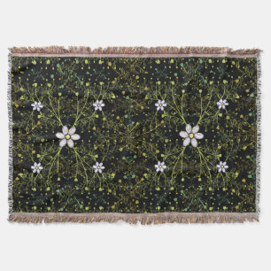 Plants pattern.10b Black BG Throw Blanket