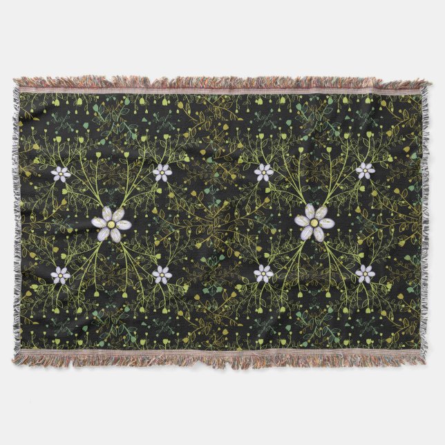 Plants pattern.10b Black BG Throw Blanket (Front)
