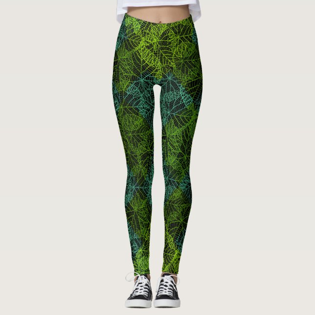 Plants pattern.11b Black BG Leggings (Front)