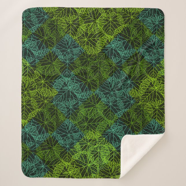 Plants pattern.11b Black BG Sherpa Blanket (Front)