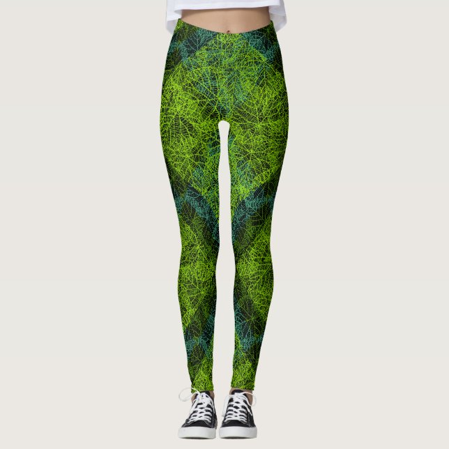 Plants pattern.12c Black BG Leggings (Front)