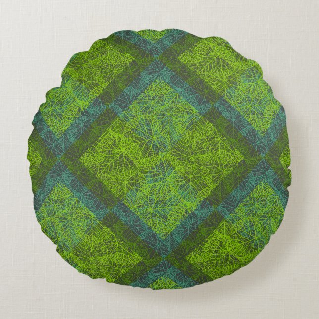 Plants pattern.12c DGrey BG Round Cushion (Front)