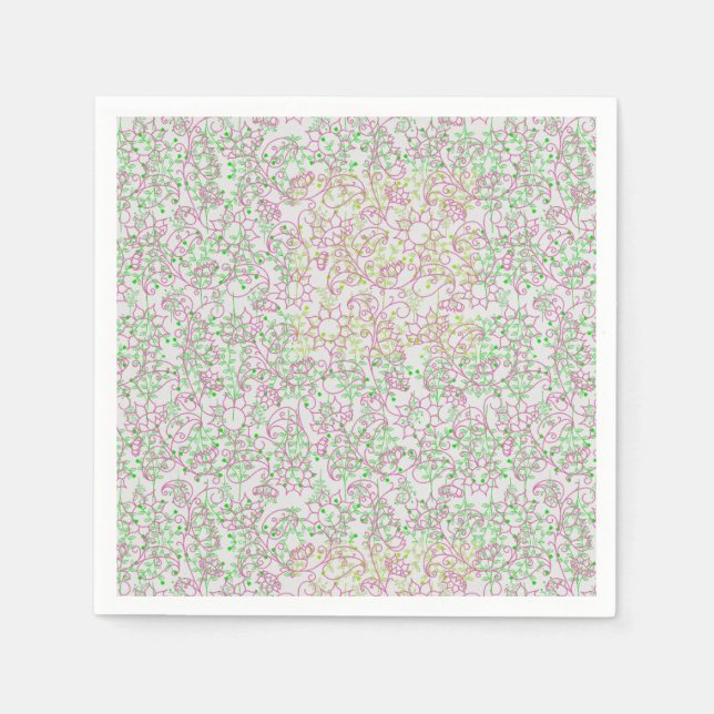 Plants pattern.14C Pink Floral Black BG Napkin (Front)