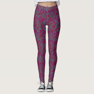 Plants pattern.14D Green floral Dpink BG Leggings