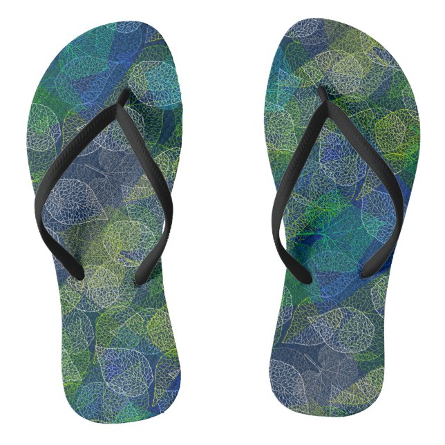 Plants pattern A02.b Leaves D Blue BG Flip Flops (Footbed)