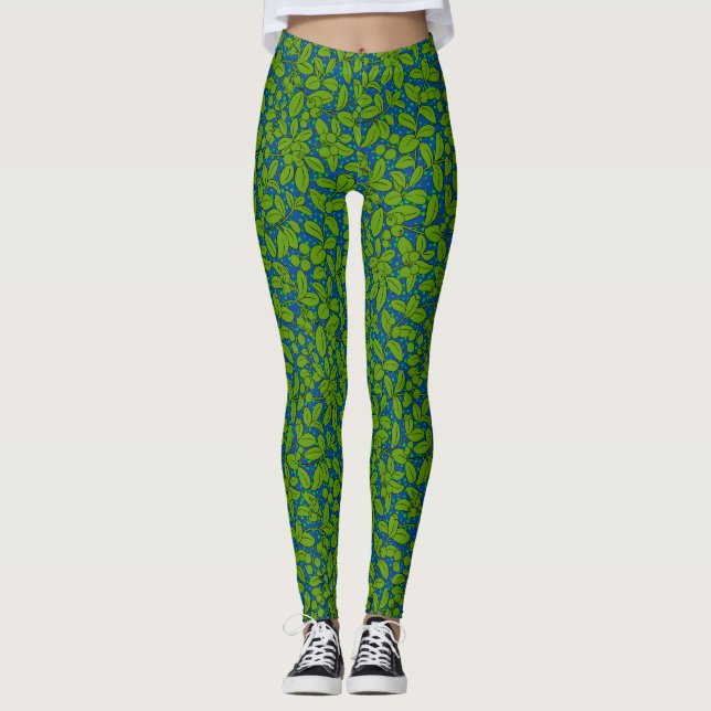 Plants pattern A09.b Blue BG Leggings (Front)
