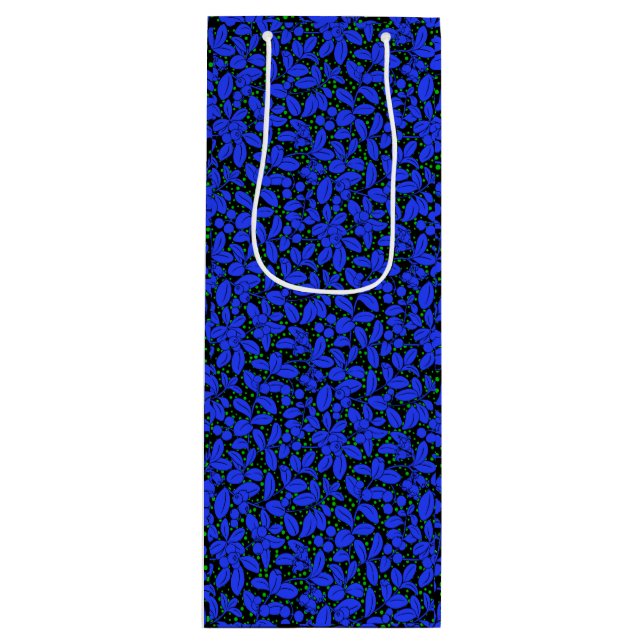 Plants pattern A09.blue b Black BG Wine Gift Bag (Front)