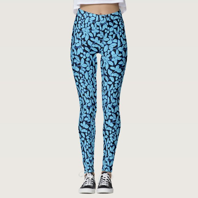 Plants pattern A09w Black BG Leggings (Front)