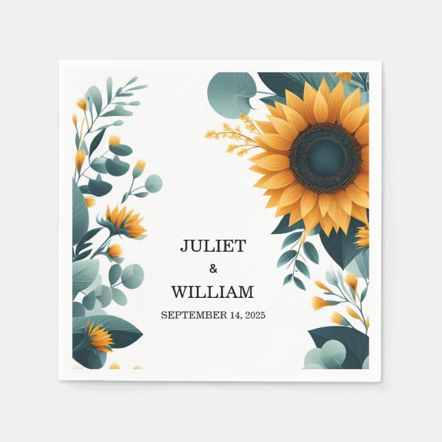 Plants Rustic Garden Greenery Sunflower Wedding Napkin (Front)